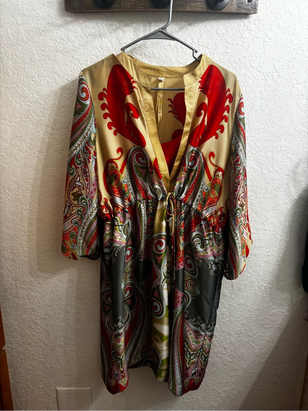 Uncle Frank Silky Paisley V-Neck Tunic Dress with Drawstring Waist